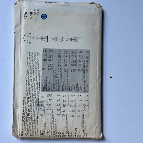 Butterick Girls Pattern 4679 blouse, skirt, pants & knickers - Picture 2 of 2